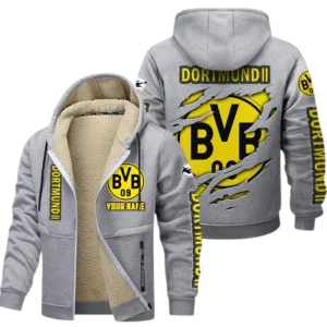 Borussia Dortmund II Dicke Fleecejacke Herren, Fleecemantel mit Allover-Print BDE89070125569 - Hellgrau