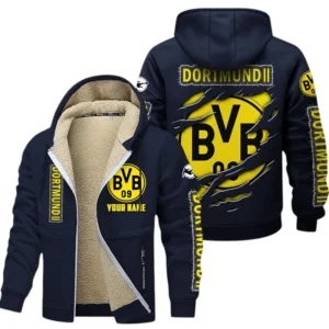 Borussia Dortmund II Dicke Fleecejacke Herren, Fleecemantel mit Allover-Print BDE89070125569 - Marineblau
