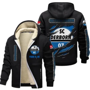 SC Paderborn Dicke Fleecejacke Herren, Fleecemantel mit Allover-Print BDE89070125570 - Schwarz