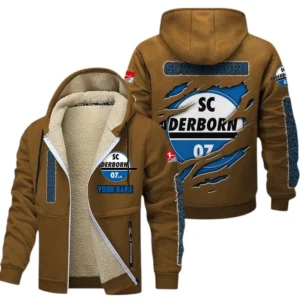 SC Paderborn Dicke Fleecejacke Herren, Fleecemantel mit Allover-Print BDE89070125570 - Braun