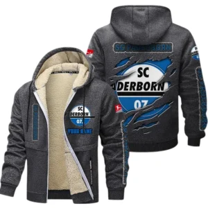SC Paderborn Dicke Fleecejacke Herren, Fleecemantel mit Allover-Print BDE89070125570 - Dunkelgrau