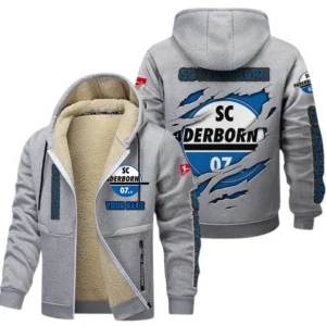 SC Paderborn Dicke Fleecejacke Herren, Fleecemantel mit Allover-Print BDE89070125570 - Hellgrau