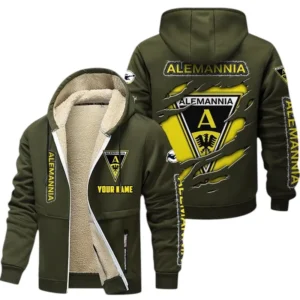 Alemannia Aachen Dicke Fleecejacke Herren, Fleecemantel mit Allover-Print BDE89070125571 - Olivgrün