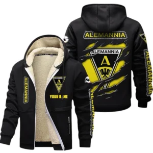 Alemannia Aachen Dicke Fleecejacke Herren, Fleecemantel mit Allover-Print BDE89070125571 - Schwarz