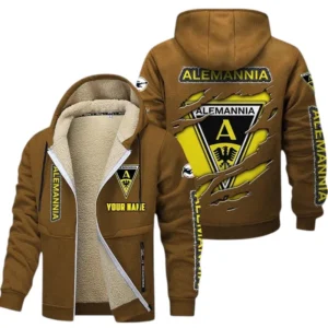 Alemannia Aachen Dicke Fleecejacke Herren, Fleecemantel mit Allover-Print BDE89070125571 - Braun