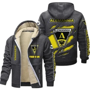 Alemannia Aachen Dicke Fleecejacke Herren, Fleecemantel mit Allover-Print BDE89070125571 - Dunkelgrau