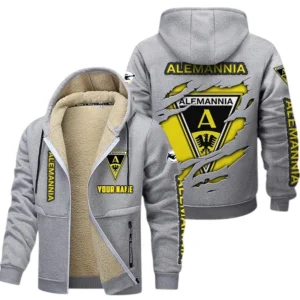 Alemannia Aachen Dicke Fleecejacke Herren, Fleecemantel mit Allover-Print BDE89070125571 - Hellgrau