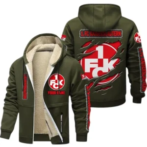 1. FC Kaiserslautern Dicke Fleecejacke Herren, Fleecemantel mit Allover-Print BDE89070125572 - Olivgrün