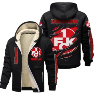 1. FC Kaiserslautern Dicke Fleecejacke Herren, Fleecemantel mit Allover-Print BDE89070125572 - Schwarz