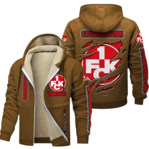 1. FC Kaiserslautern Dicke Fleecejacke Herren, Fleecemantel mit Allover-Print BDE89070125572 - Braun