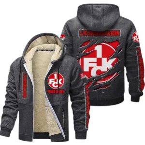 1. FC Kaiserslautern Dicke Fleecejacke Herren, Fleecemantel mit Allover-Print BDE89070125572 - Dunkelgrau