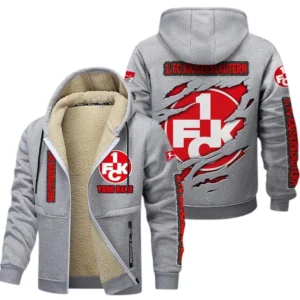 1. FC Kaiserslautern Dicke Fleecejacke Herren, Fleecemantel mit Allover-Print BDE89070125572 - Hellgrau