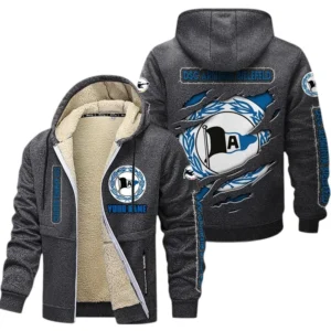 Arminia Bielefeld Dicke Fleecejacke Herren, Fleecemantel mit Allover-Print BDE89070125573 - Dunkelgrau