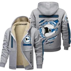 Arminia Bielefeld Dicke Fleecejacke Herren, Fleecemantel mit Allover-Print BDE89070125573 - Hellgrau