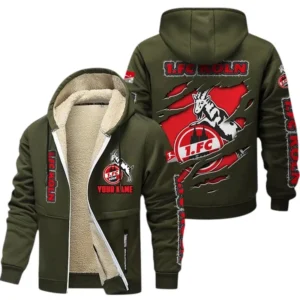1. FC Koln Dicke Fleecejacke Herren, Fleecemantel mit Allover-Print BDE89070125574 - Olivgrün