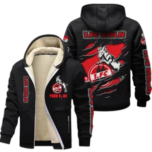 1. FC Koln Dicke Fleecejacke Herren, Fleecemantel mit Allover-Print BDE89070125574 - Schwarz