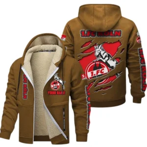 1. FC Koln Dicke Fleecejacke Herren, Fleecemantel mit Allover-Print BDE89070125574 - Braun