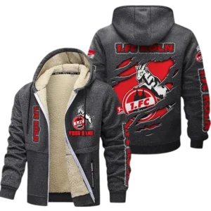1. FC Koln Dicke Fleecejacke Herren, Fleecemantel mit Allover-Print BDE89070125574 - Dunkelgrau