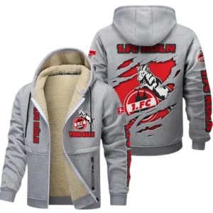 1. FC Koln Dicke Fleecejacke Herren, Fleecemantel mit Allover-Print BDE89070125574 - Hellgrau