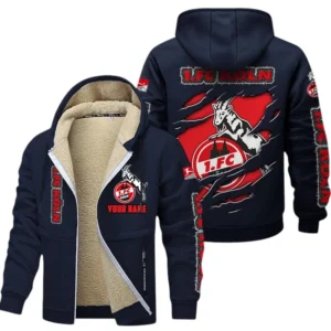 1. FC Koln Dicke Fleecejacke Herren, Fleecemantel mit Allover-Print BDE89070125574 - Marineblau