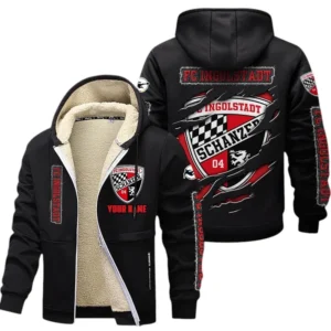 FC Ingolstadt Dicke Fleecejacke Herren, Fleecemantel mit Allover-Print BDE89070125576 - Schwarz