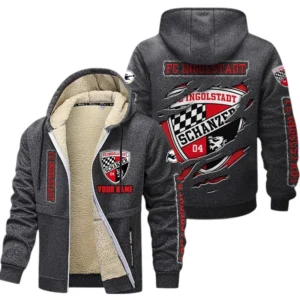 FC Ingolstadt Dicke Fleecejacke Herren, Fleecemantel mit Allover-Print BDE89070125576 - Dunkelgrau