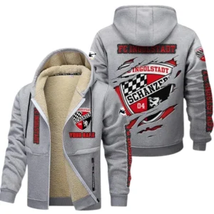FC Ingolstadt Dicke Fleecejacke Herren, Fleecemantel mit Allover-Print BDE89070125576 - Hellgrau