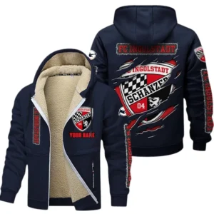 FC Ingolstadt Dicke Fleecejacke Herren, Fleecemantel mit Allover-Print BDE89070125576 - Marineblau