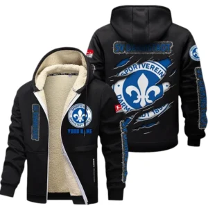 Darmstadt 98 Dicke Fleecejacke Herren, Fleecemantel mit Allover-Print BDE89070125577 - Schwarz