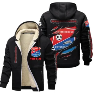 SpVgg Unterhaching Dicke Fleecejacke Herren, Fleecemantel mit Allover-Print BDE89070125578 - Schwarz
