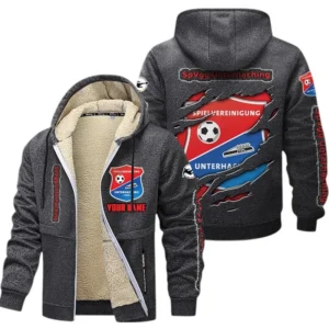 SpVgg Unterhaching Dicke Fleecejacke Herren, Fleecemantel mit Allover-Print BDE89070125578 - Dunkelgrau