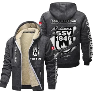 SSV Ulm 1846 Fussball Dicke Fleecejacke Herren, Fleecemantel mit Allover-Print BDE89070125579 - Dunkelgrau