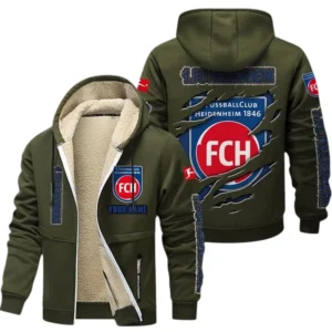 1. FC Heidenheim Dicke Fleecejacke Herren, Fleecemantel mit Allover-Print BDE89070125580 - Olivgrün