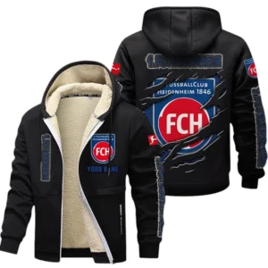 1. FC Heidenheim Dicke Fleecejacke Herren, Fleecemantel mit Allover-Print BDE89070125580 - Schwarz
