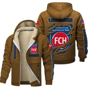 1. FC Heidenheim Dicke Fleecejacke Herren, Fleecemantel mit Allover-Print BDE89070125580 - Braun