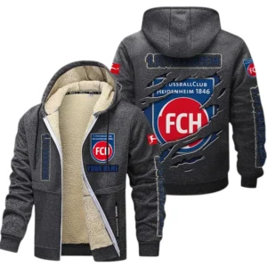 1. FC Heidenheim Dicke Fleecejacke Herren, Fleecemantel mit Allover-Print BDE89070125580 - Dunkelgrau