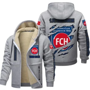 1. FC Heidenheim Dicke Fleecejacke Herren, Fleecemantel mit Allover-Print BDE89070125580 - Hellgrau