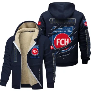 1. FC Heidenheim Dicke Fleecejacke Herren, Fleecemantel mit Allover-Print BDE89070125580 - Marineblau