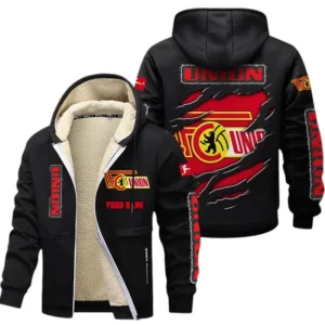 Union Berlin Dicke Fleecejacke Herren, Fleecemantel mit Allover-Print BDE89070125581 - Schwarz
