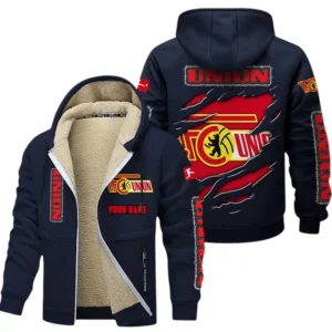 Union Berlin Dicke Fleecejacke Herren, Fleecemantel mit Allover-Print BDE89070125581 - Marineblau