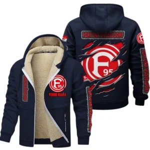 Fortuna Dusseldorf Dicke Fleecejacke Herren, Fleecemantel mit Allover-Print BDE89070125582 - Marineblau