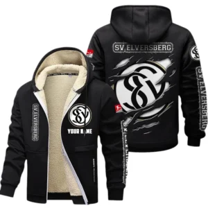 SV Elversberg Dicke Fleecejacke Herren, Fleecemantel mit Allover-Print BDE89070125583 - Schwarz