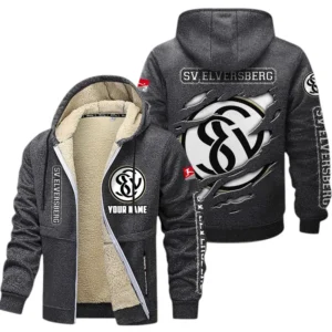 SV Elversberg Dicke Fleecejacke Herren, Fleecemantel mit Allover-Print BDE89070125583 - Dunkelgrau