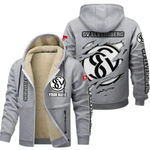 SV Elversberg Dicke Fleecejacke Herren, Fleecemantel mit Allover-Print BDE89070125583 - Hellgrau