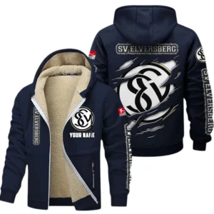 SV Elversberg Dicke Fleecejacke Herren, Fleecemantel mit Allover-Print BDE89070125583 - Marineblau