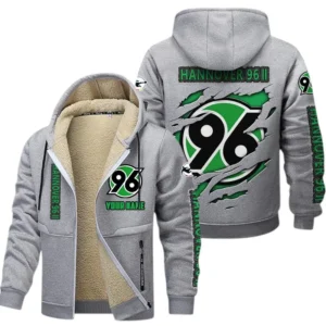 Hannover 96 II Dicke Fleecejacke Herren, Fleecemantel mit Allover-Print BDE89070125584 - Hellgrau