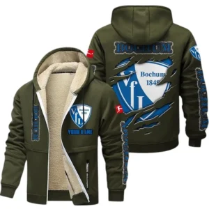 VfL Bochum Dicke Fleecejacke Herren, Fleecemantel mit Allover-Print BDE89070125586 - Olivgrün
