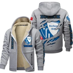 VfL Bochum Dicke Fleecejacke Herren, Fleecemantel mit Allover-Print BDE89070125586 - Hellgrau