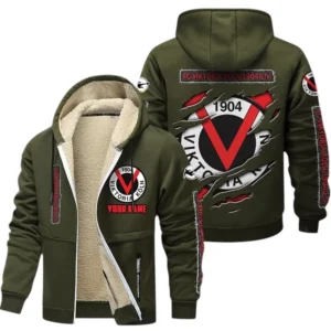 Viktoria Koln Dicke Fleecejacke Herren, Fleecemantel mit Allover-Print BDE89070125587 - Olivgrün