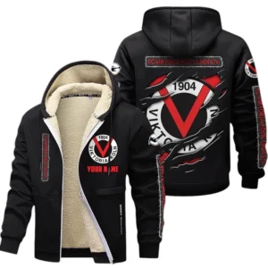 Viktoria Koln Dicke Fleecejacke Herren, Fleecemantel mit Allover-Print BDE89070125587 - Schwarz
